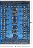 Blue Bokhara Handmade Wool Rug - 2' 7" X 3' 8"