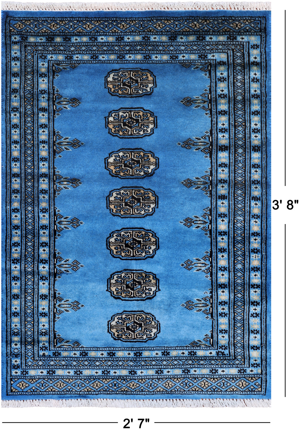 Blue Bokhara Handmade Wool Rug - 2' 7" X 3' 8"