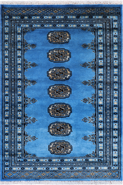 Blue Bokhara Handmade Wool Rug - 2' 7" X 3' 8"
