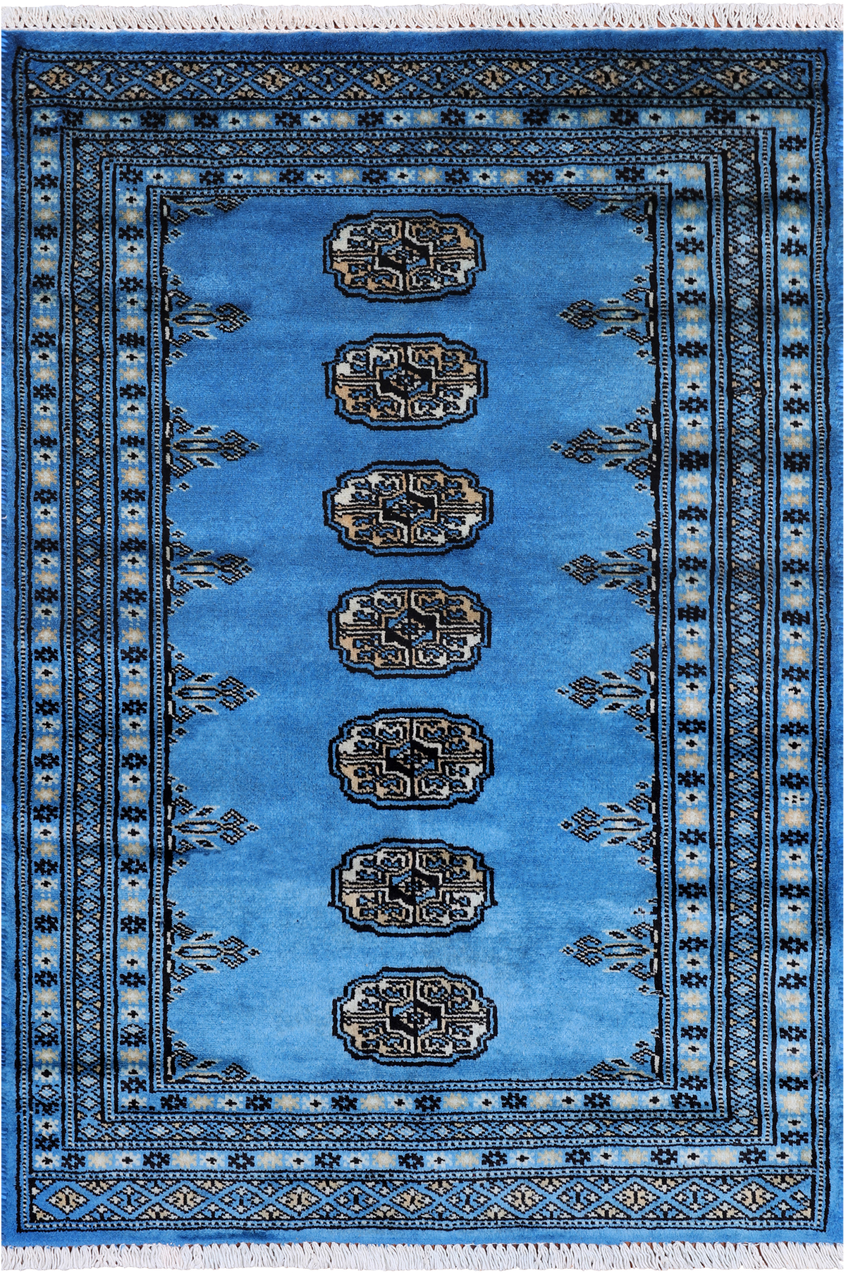 Blue Bokhara Handmade Wool Rug - 2' 7" X 3' 8"