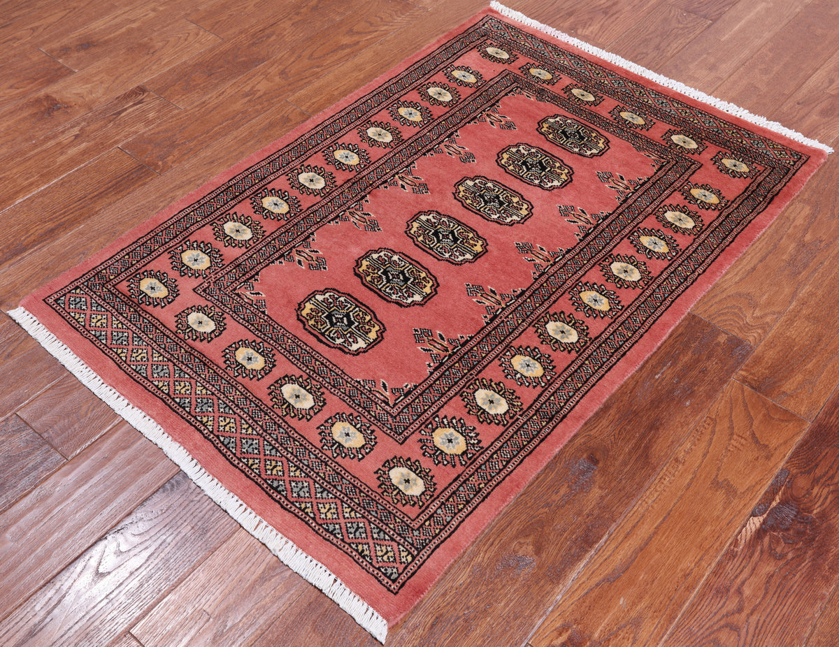 Pink Bokhara Hand-Knotted Wool Rug - 2' 8" X 4' 0"