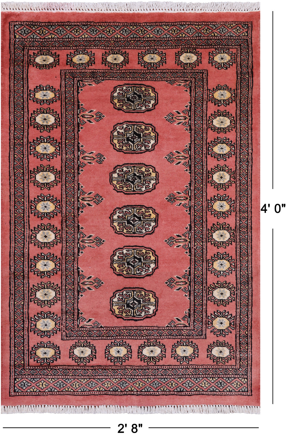 Pink Bokhara Hand-Knotted Wool Rug - 2' 8" X 4' 0"