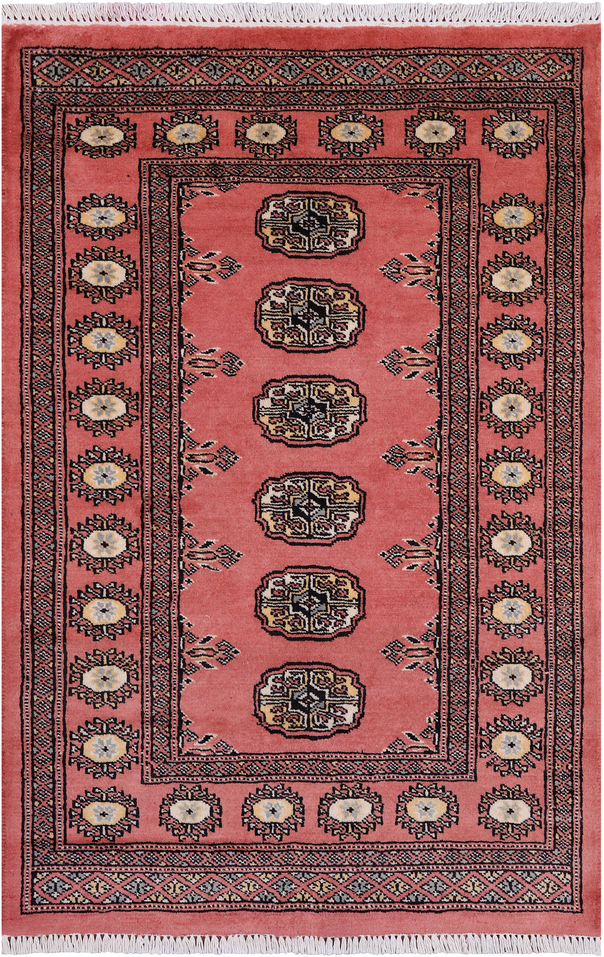 Pink Bokhara Hand-Knotted Wool Rug - 2' 8" X 4' 0"