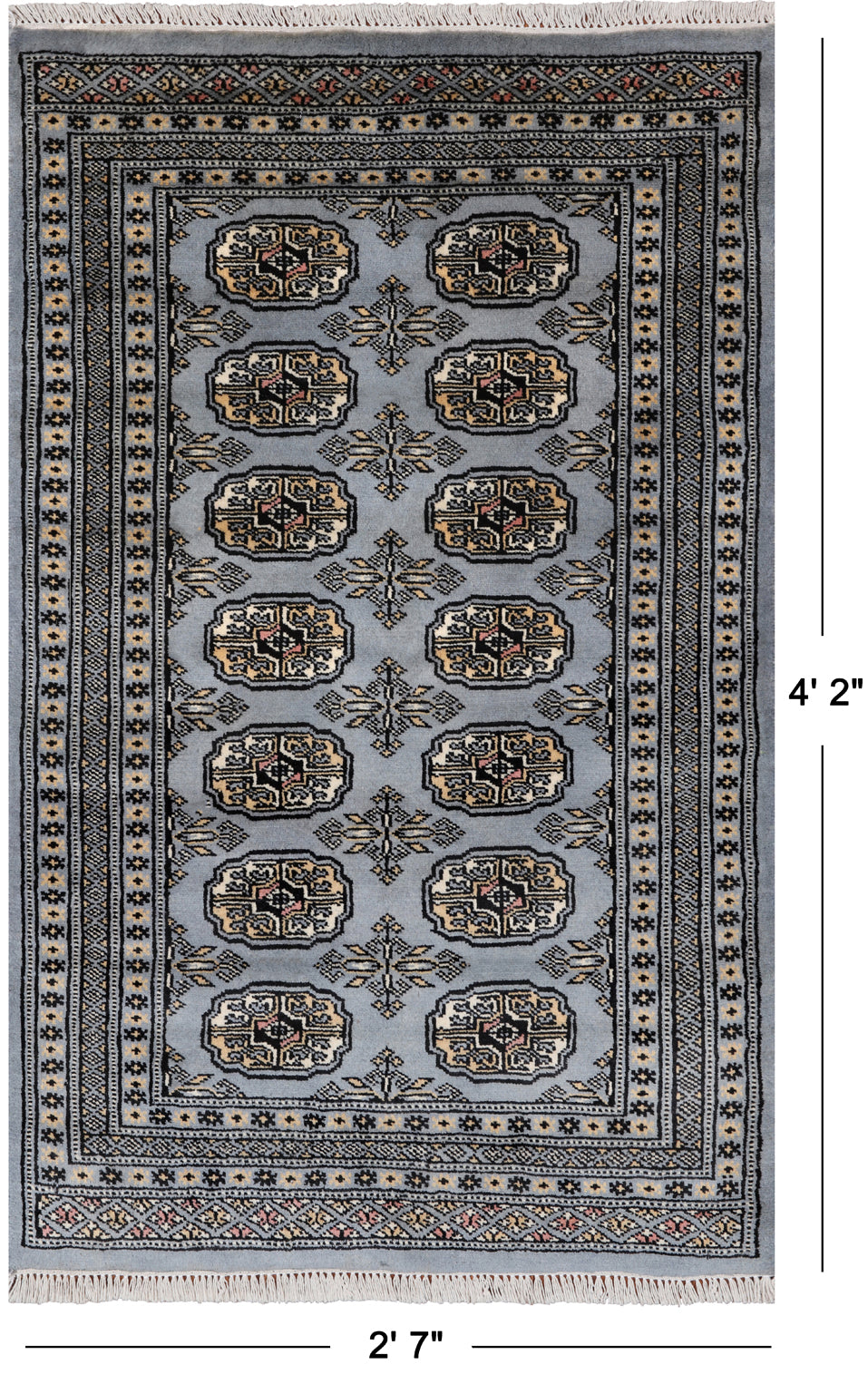 Grey Bokhara Handmade Wool Rug - 2' 7" X 4' 2"