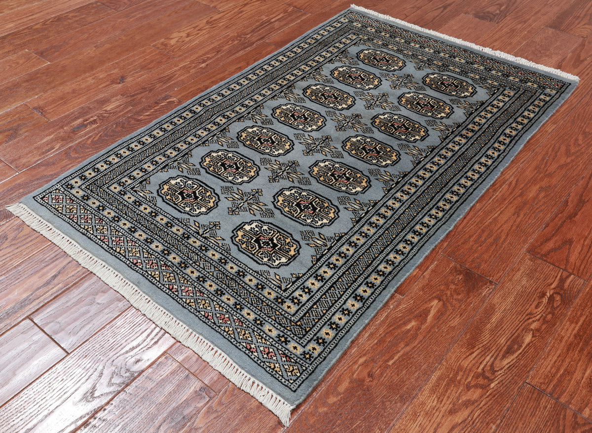 Grey Bokhara Handmade Wool Rug - 2' 7" X 4' 2"