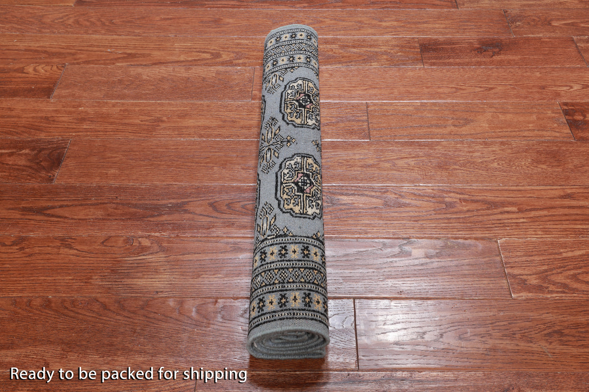 Grey Bokhara Handmade Wool Rug - 2' 7" X 4' 2"