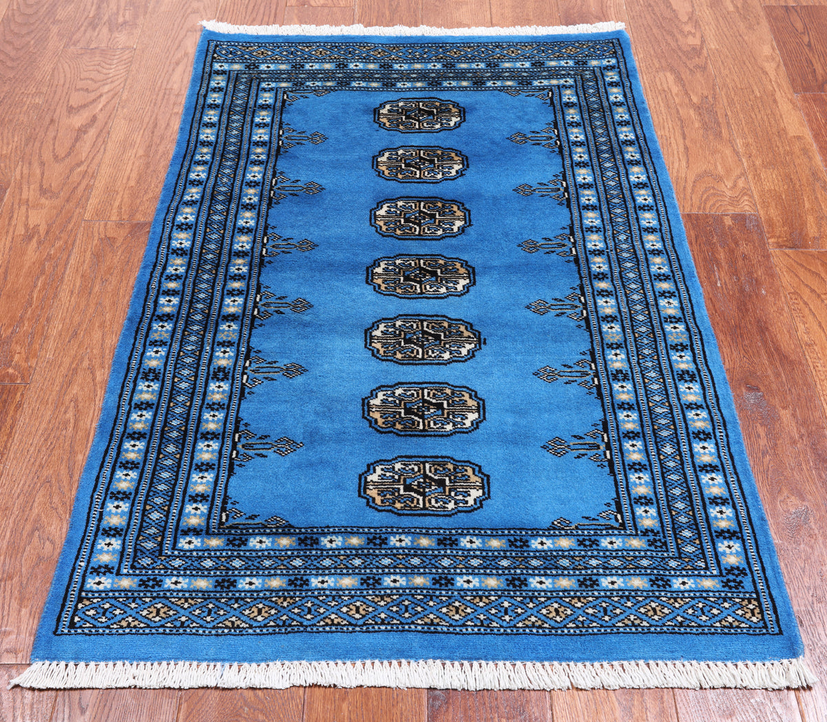 Blue Bokhara Hand-Knotted Wool Rug - 2' 6" X 3' 11"