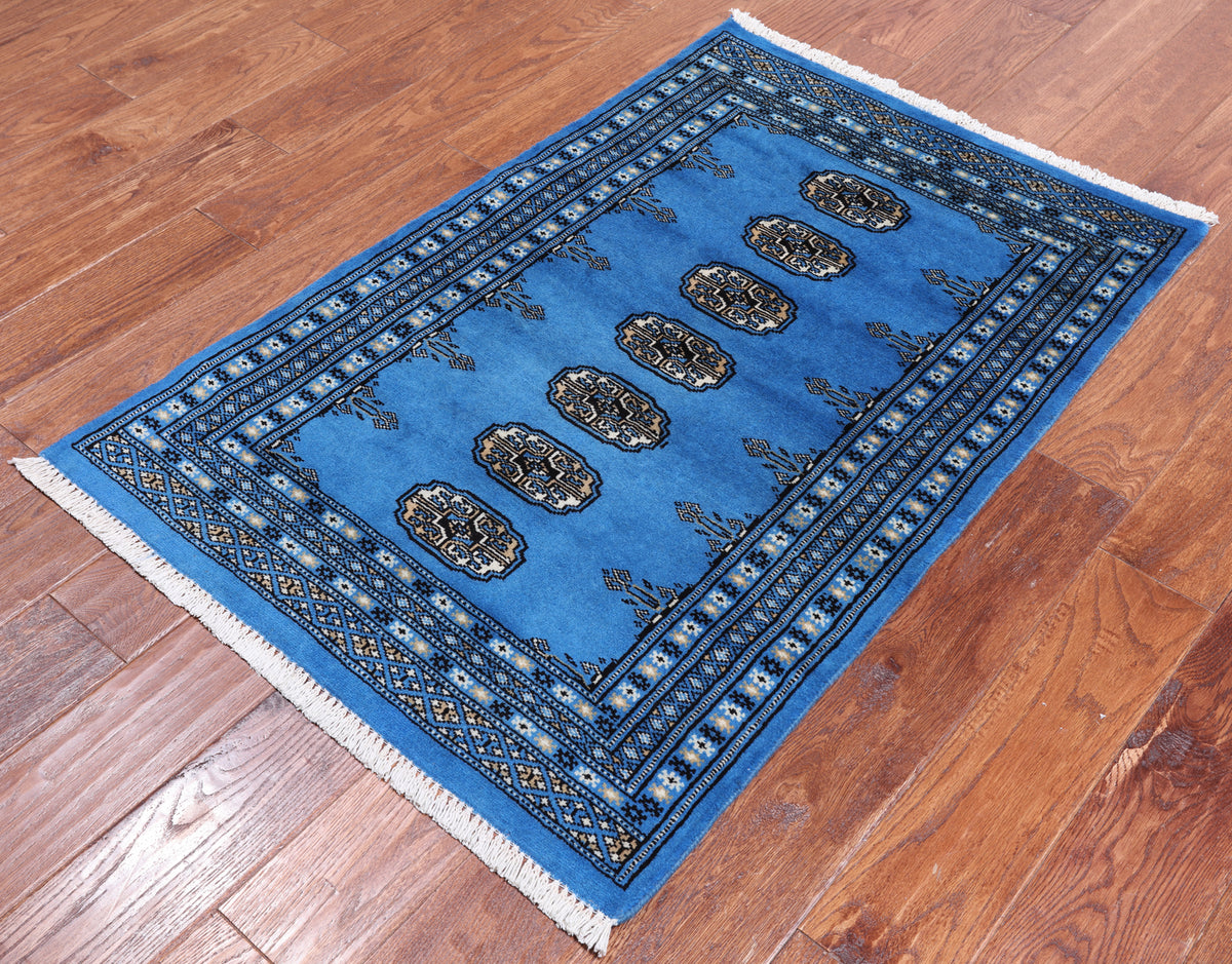 Blue Bokhara Hand-Knotted Wool Rug - 2' 6" X 3' 11"