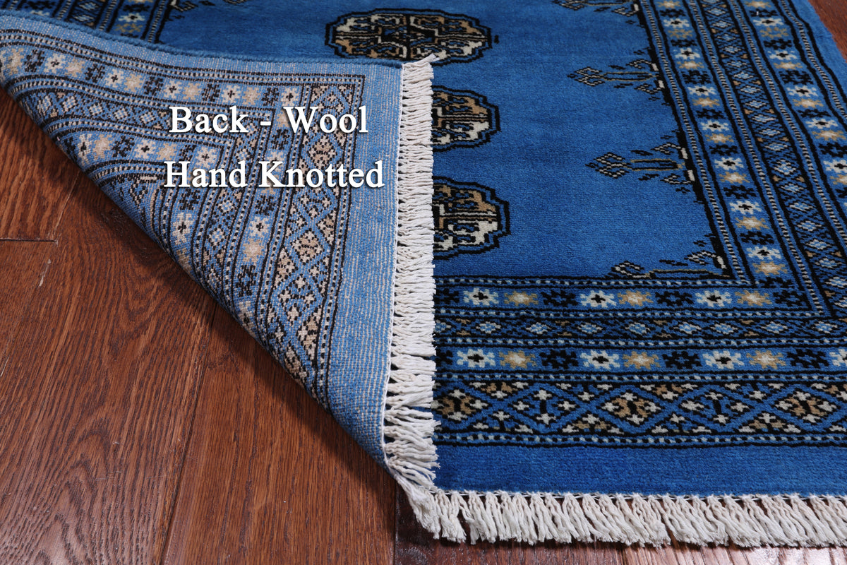Blue Bokhara Hand-Knotted Wool Rug - 2' 6" X 3' 11"