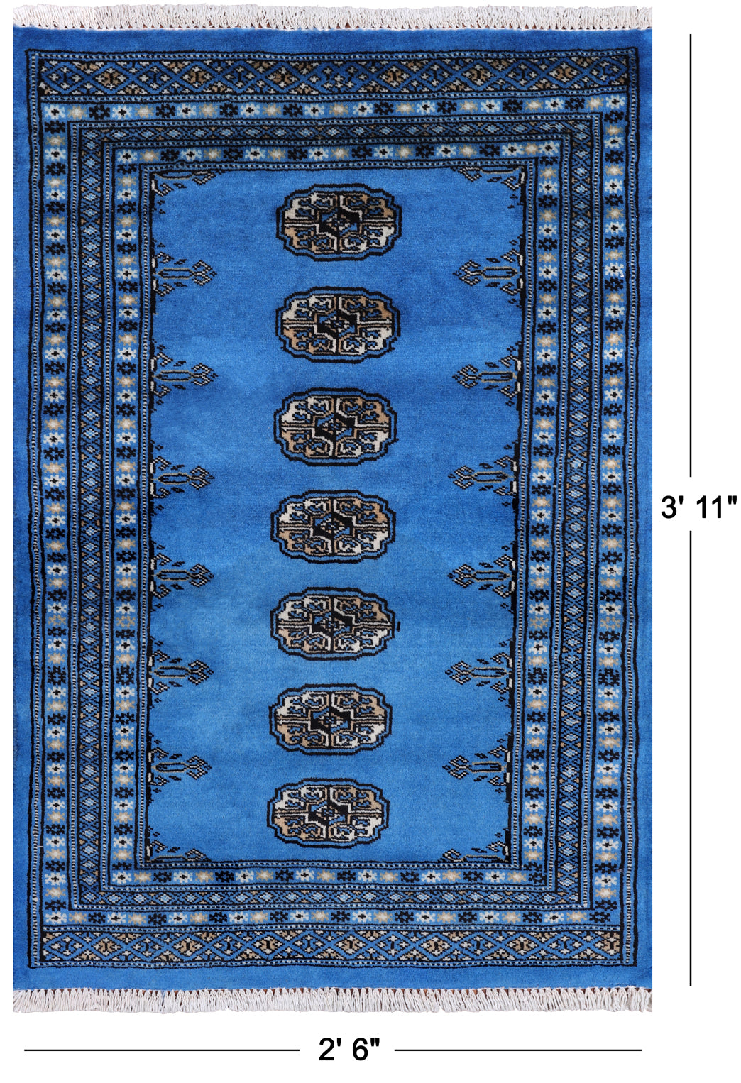 Blue Bokhara Hand-Knotted Wool Rug - 2' 6" X 3' 11"