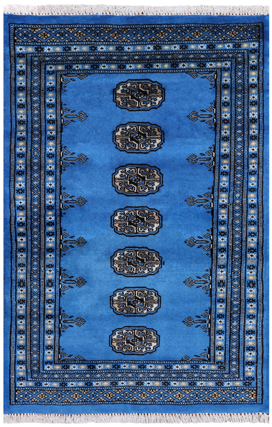Blue Bokhara Hand-Knotted Wool Rug - 2' 6" X 3' 11"