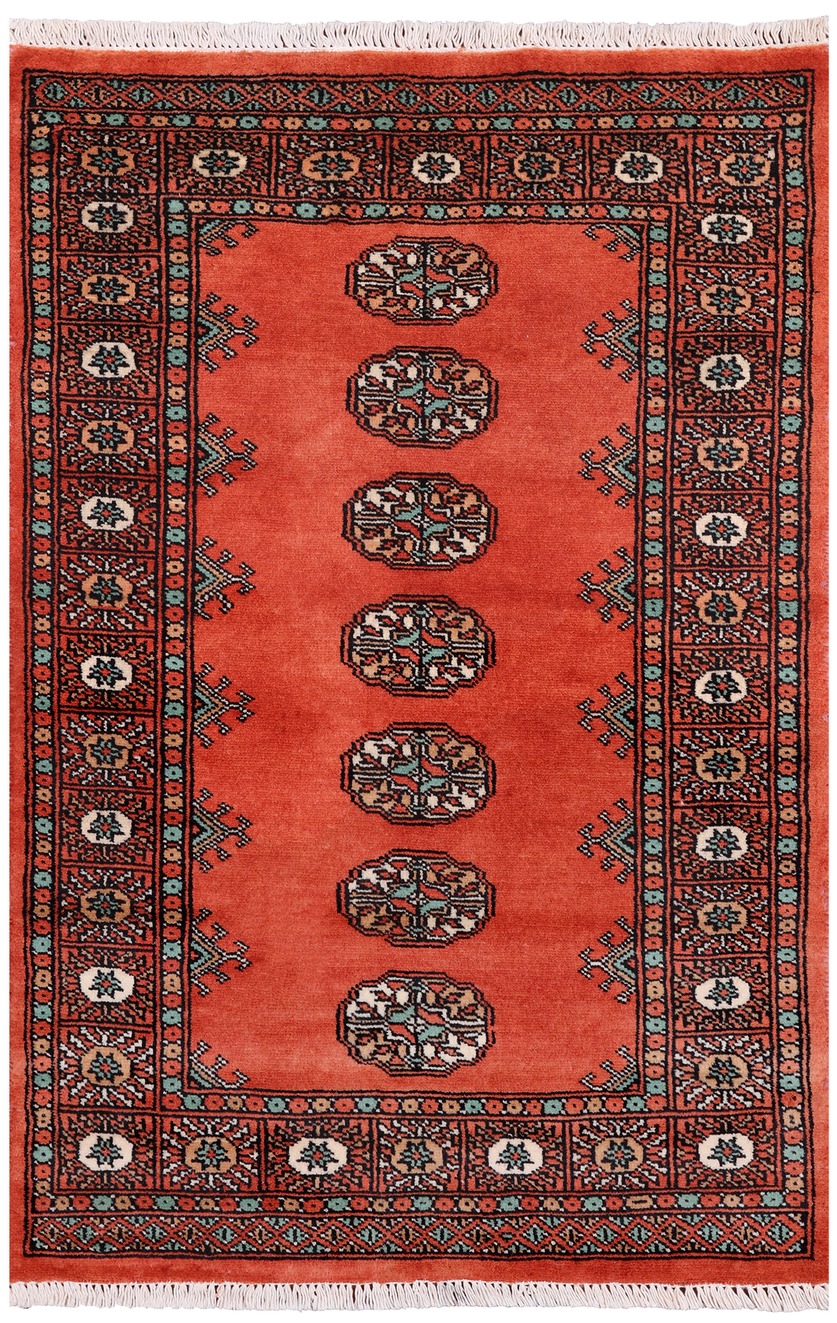 Orange Bokhara Handmade Wool Rug - 2' 7" X 3' 11"