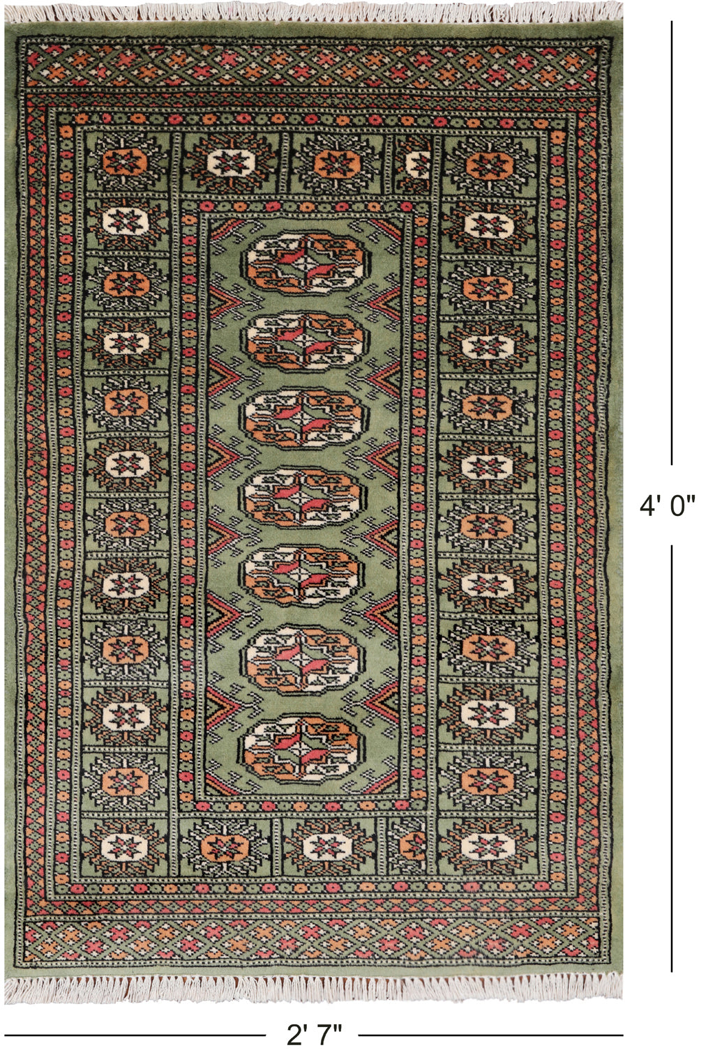 Green Bokhara Handmade Wool Rug - 2' 7" X 4' 0"
