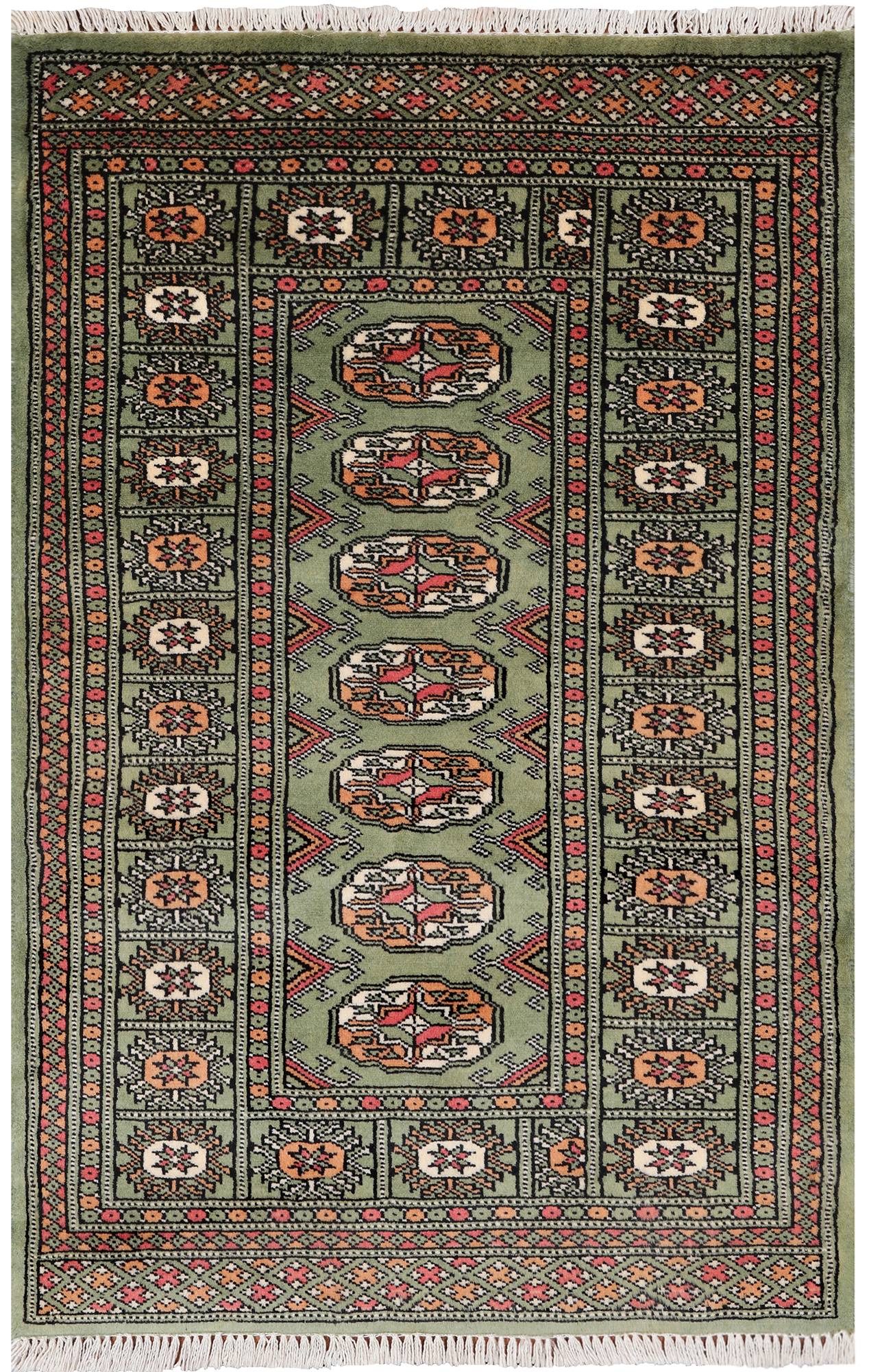 Green Bokhara Handmade Wool Rug - 2' 7" X 4' 0"