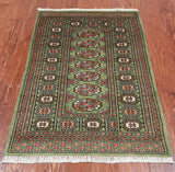 Green Bokhara Handmade Wool Rug - 2' 7" X 4' 0"
