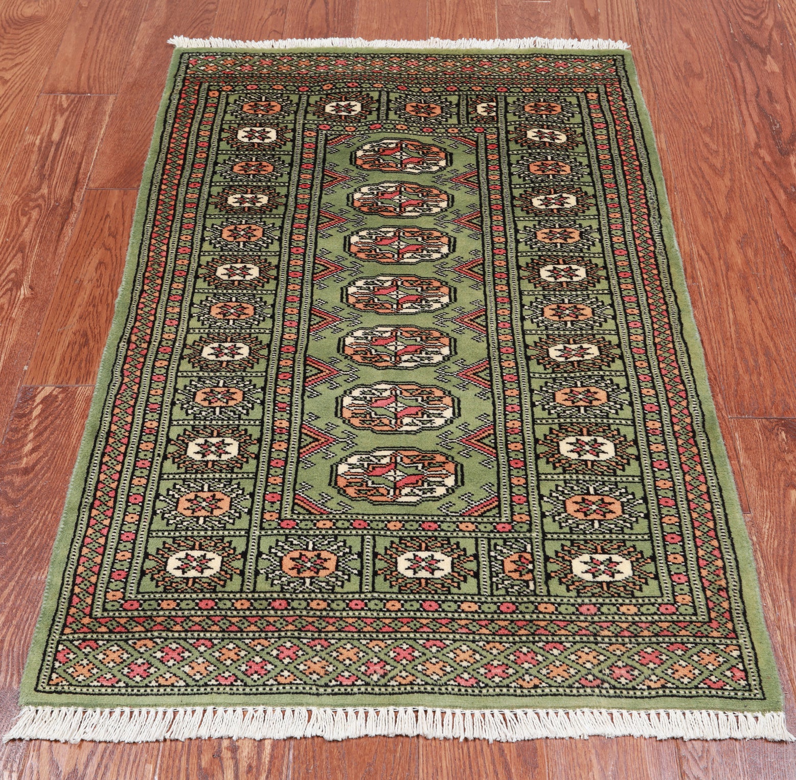 Green Bokhara Handmade Wool Rug - 2' 7" X 4' 0"