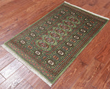 Green Bokhara Handmade Wool Rug - 2' 7" X 4' 0"