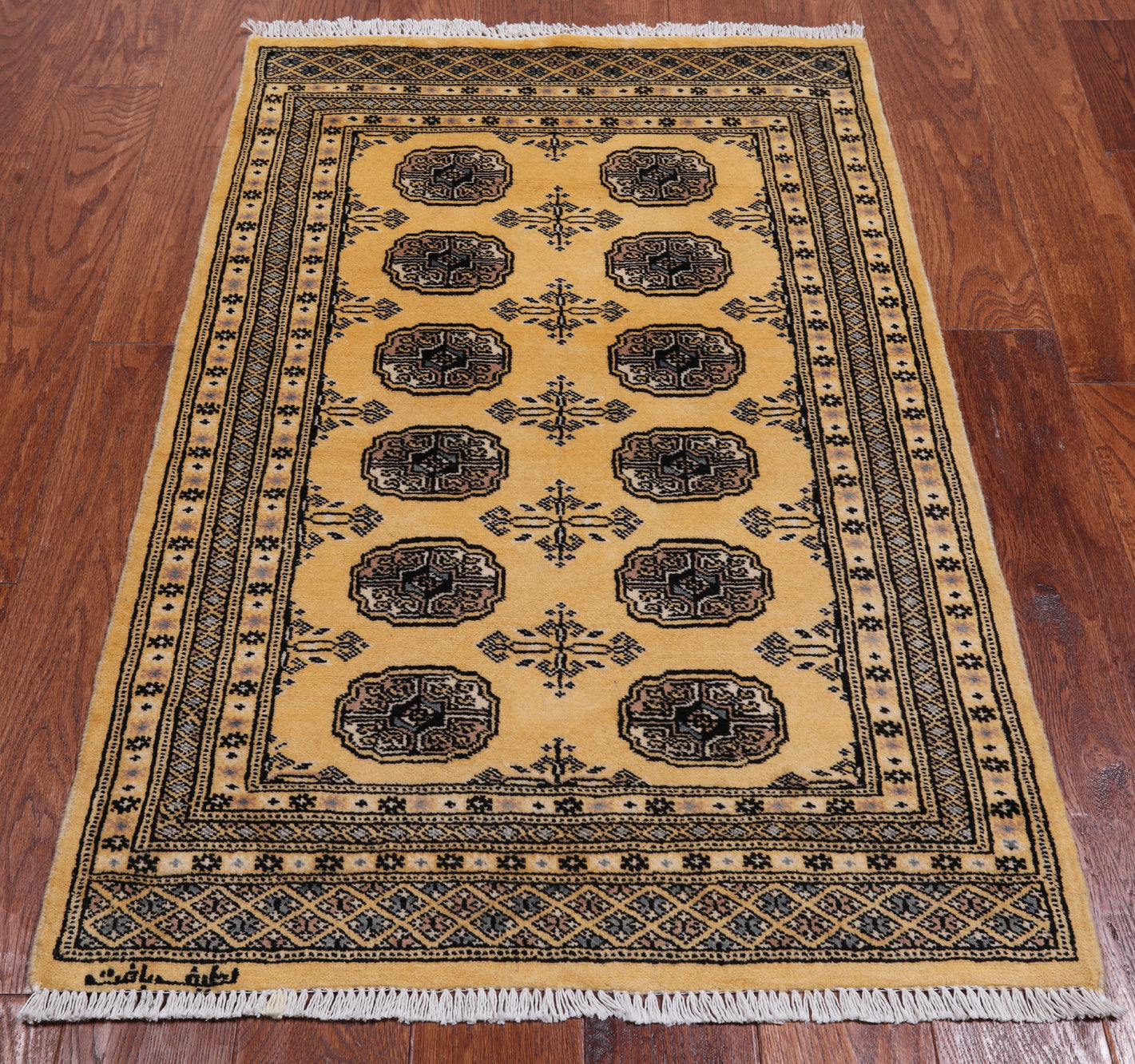 Gold Signed Bokhara Handmade Wool Rug - 2' 7" X 4' 1"