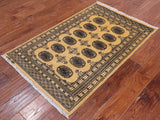 Gold Signed Bokhara Handmade Wool Rug - 2' 7" X 4' 1"