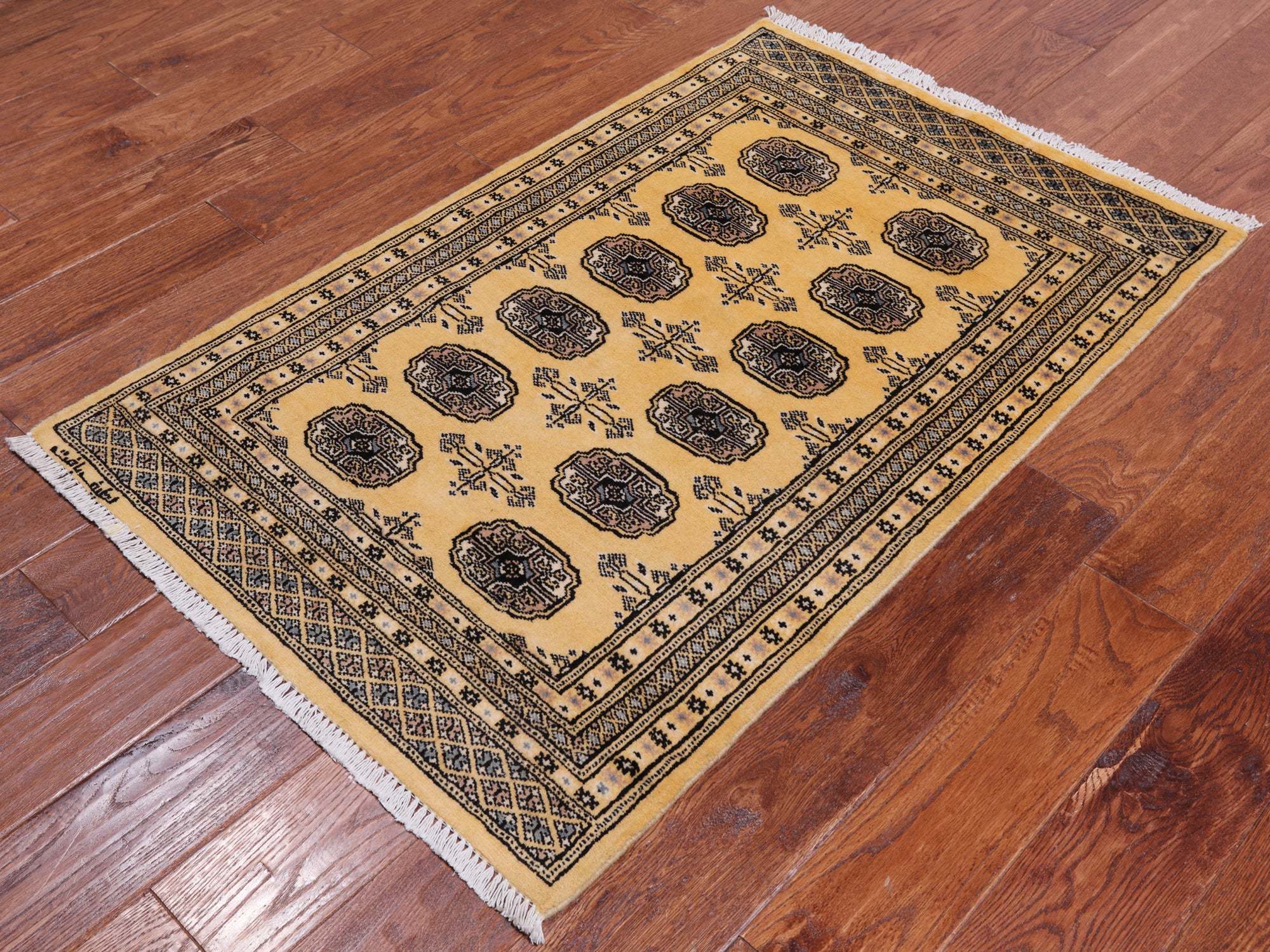 Gold Signed Bokhara Handmade Wool Rug - 2' 7" X 4' 1"