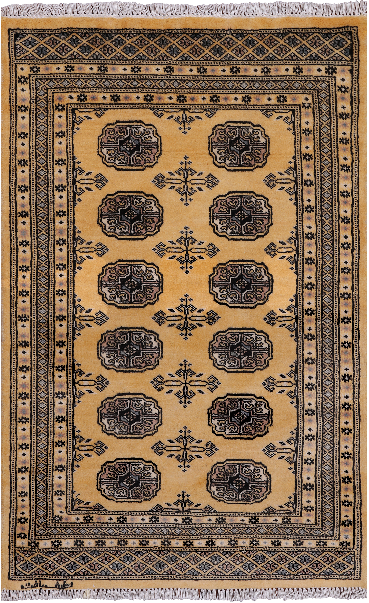 Gold Signed Bokhara Handmade Wool Rug - 2' 7" X 4' 1"