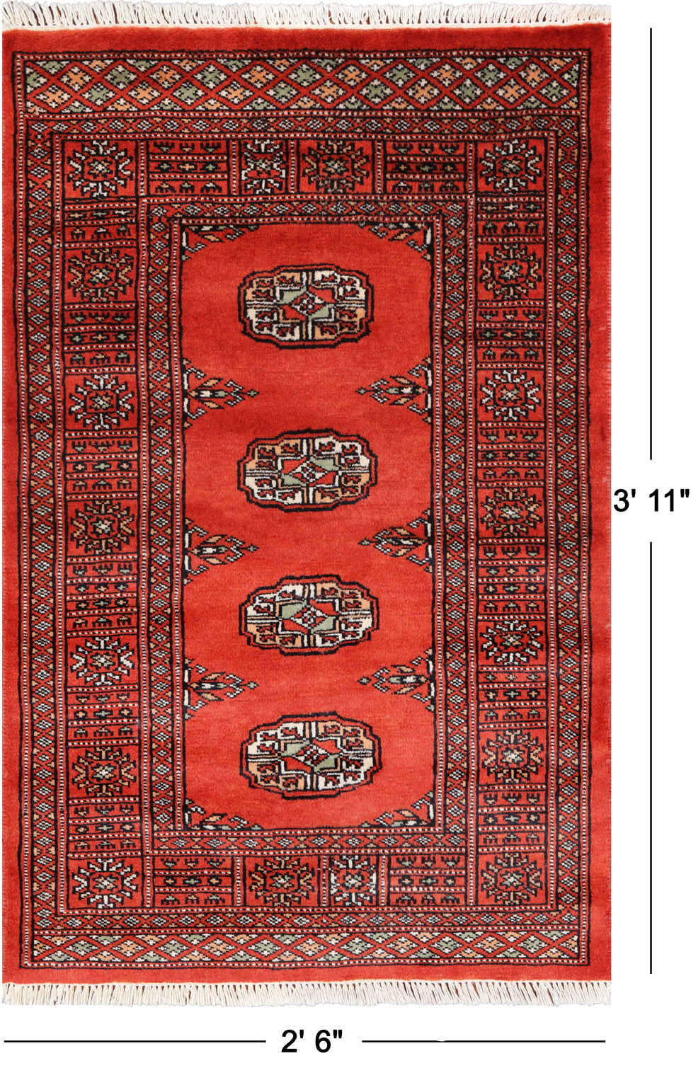 Orange Bokhara Handmade Wool Rug - 2' 6" X 3' 11"