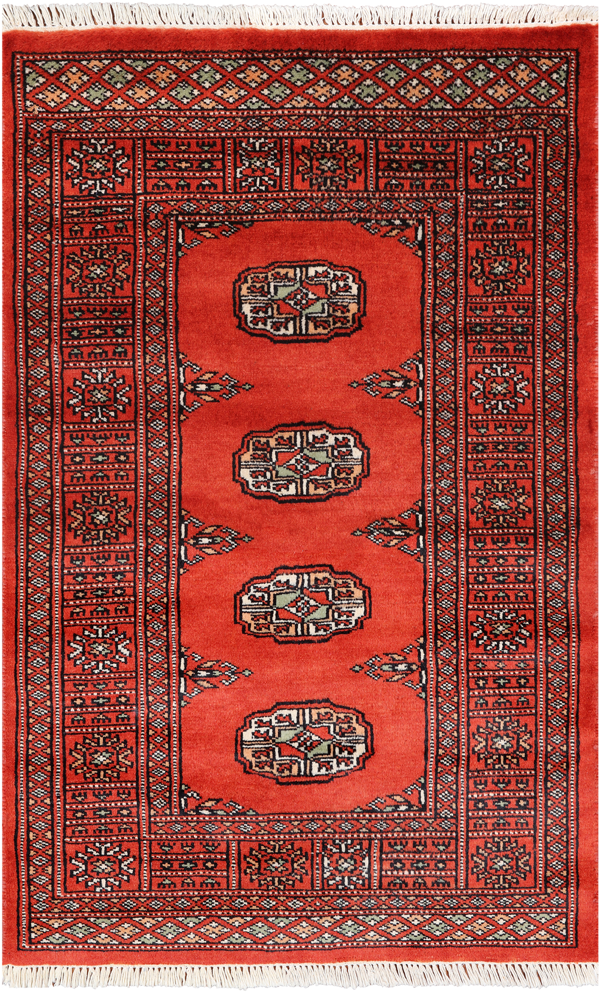 Orange Bokhara Handmade Wool Rug - 2' 6" X 3' 11"