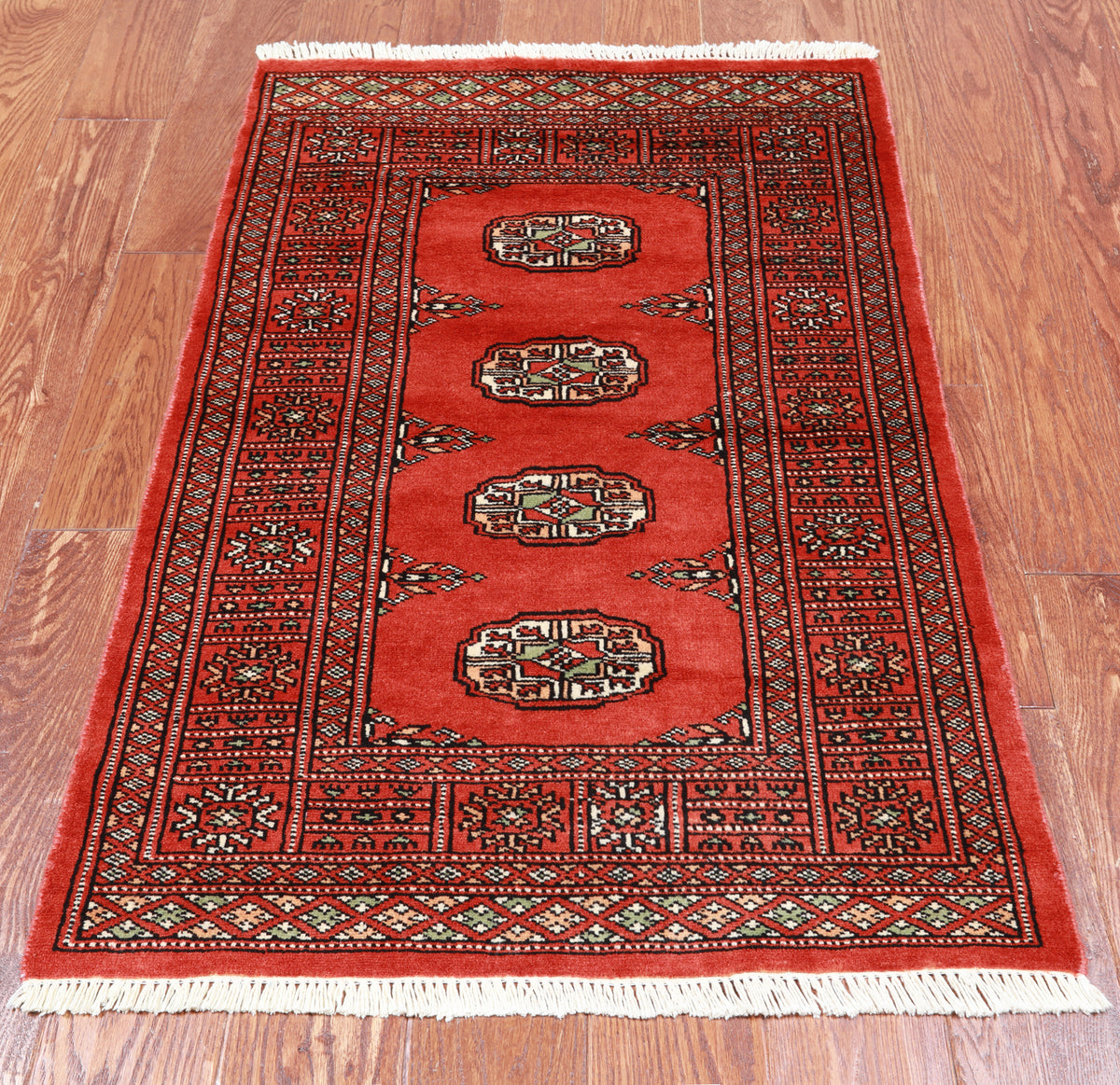 Orange Bokhara Handmade Wool Rug - 2' 6" X 3' 11"