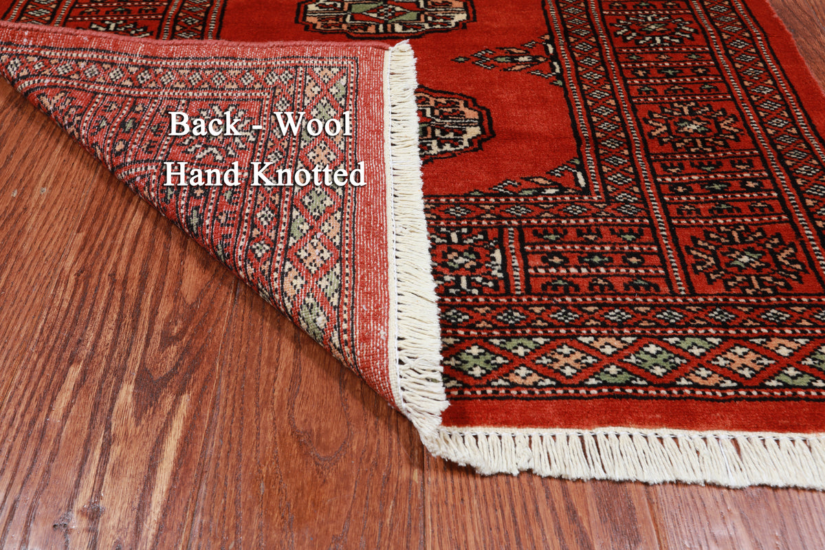 Orange Bokhara Handmade Wool Rug - 2' 6" X 3' 11"