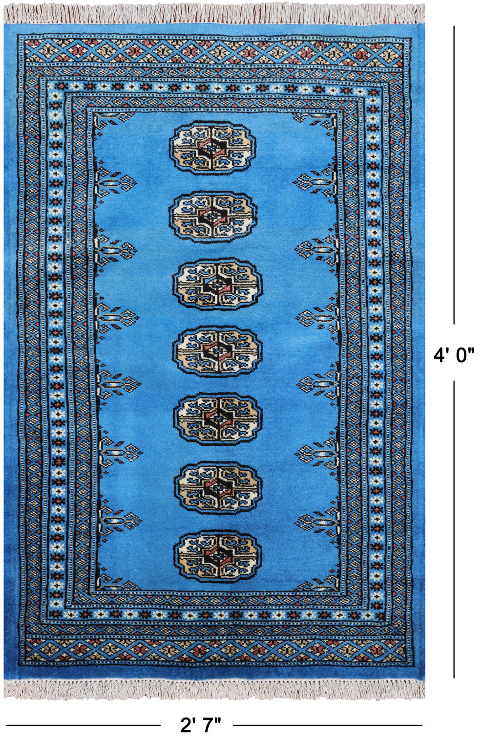 Blue Bokhara Hand Knotted Wool Rug - 2' 7" X 4' 0"
