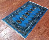Blue Bokhara Hand Knotted Wool Rug - 2' 7" X 4' 0"