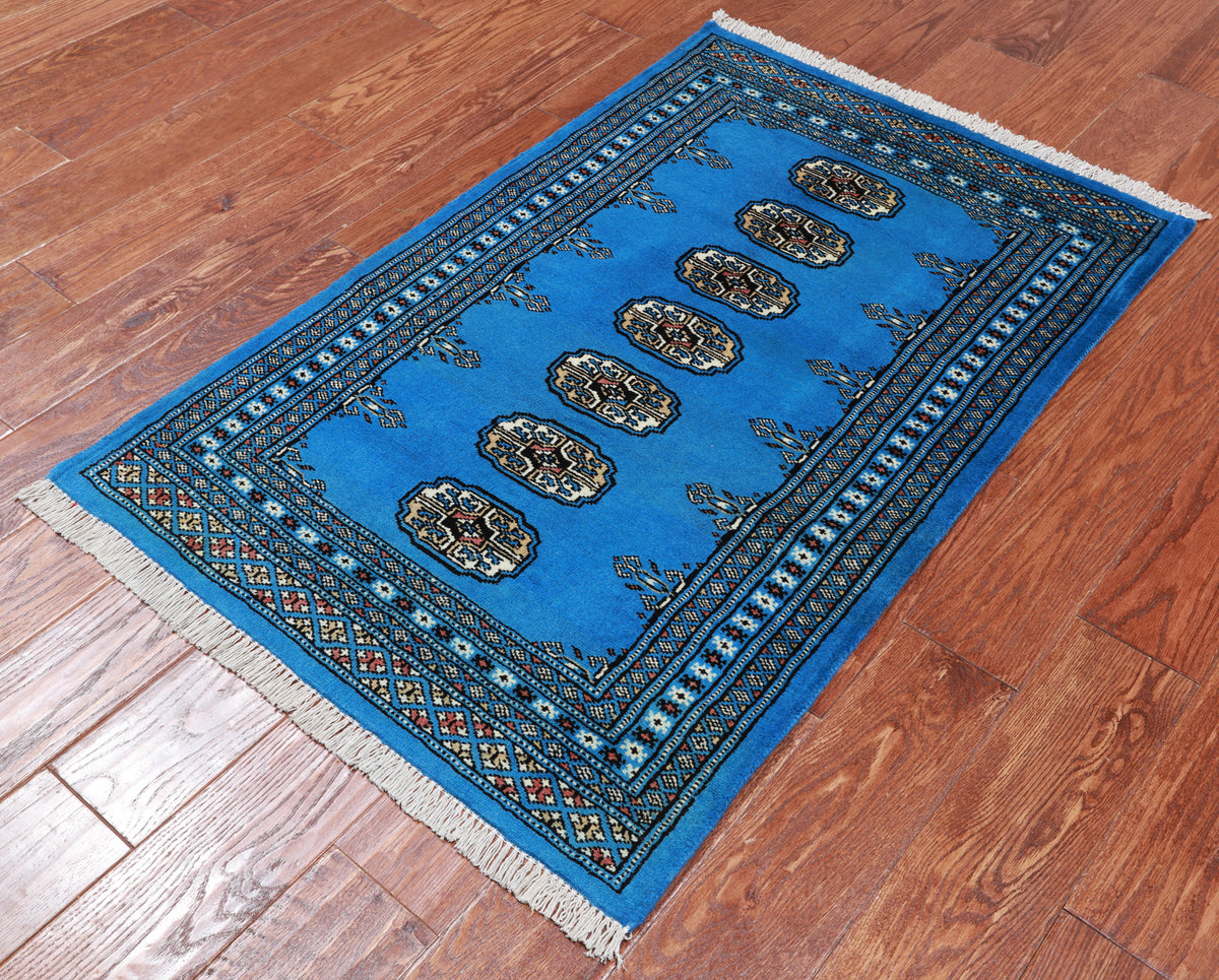 Blue Bokhara Hand Knotted Wool Rug - 2' 7" X 4' 0"