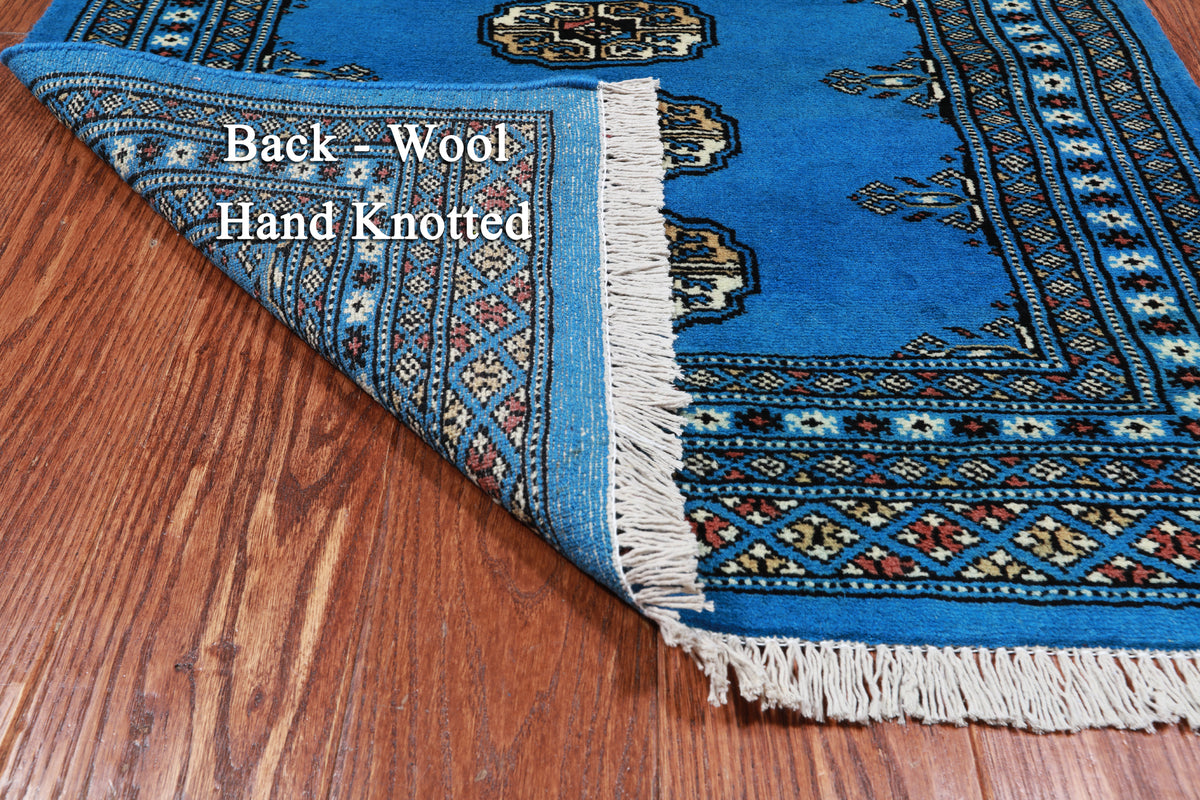 Blue Bokhara Hand Knotted Wool Rug - 2' 7" X 4' 0"