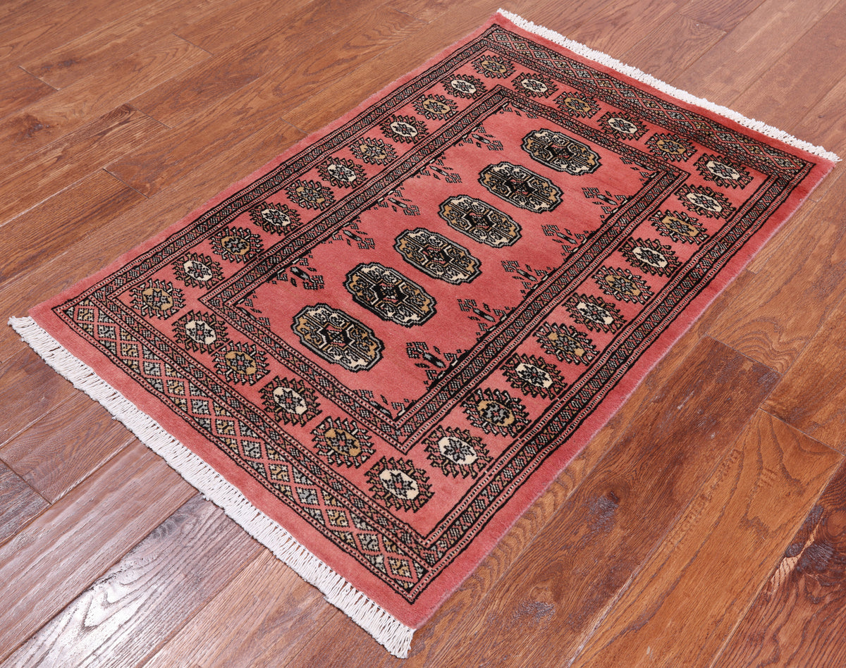 Pink Bokhara Hand-Knotted Wool Rug - 2' 6" X 3' 10"