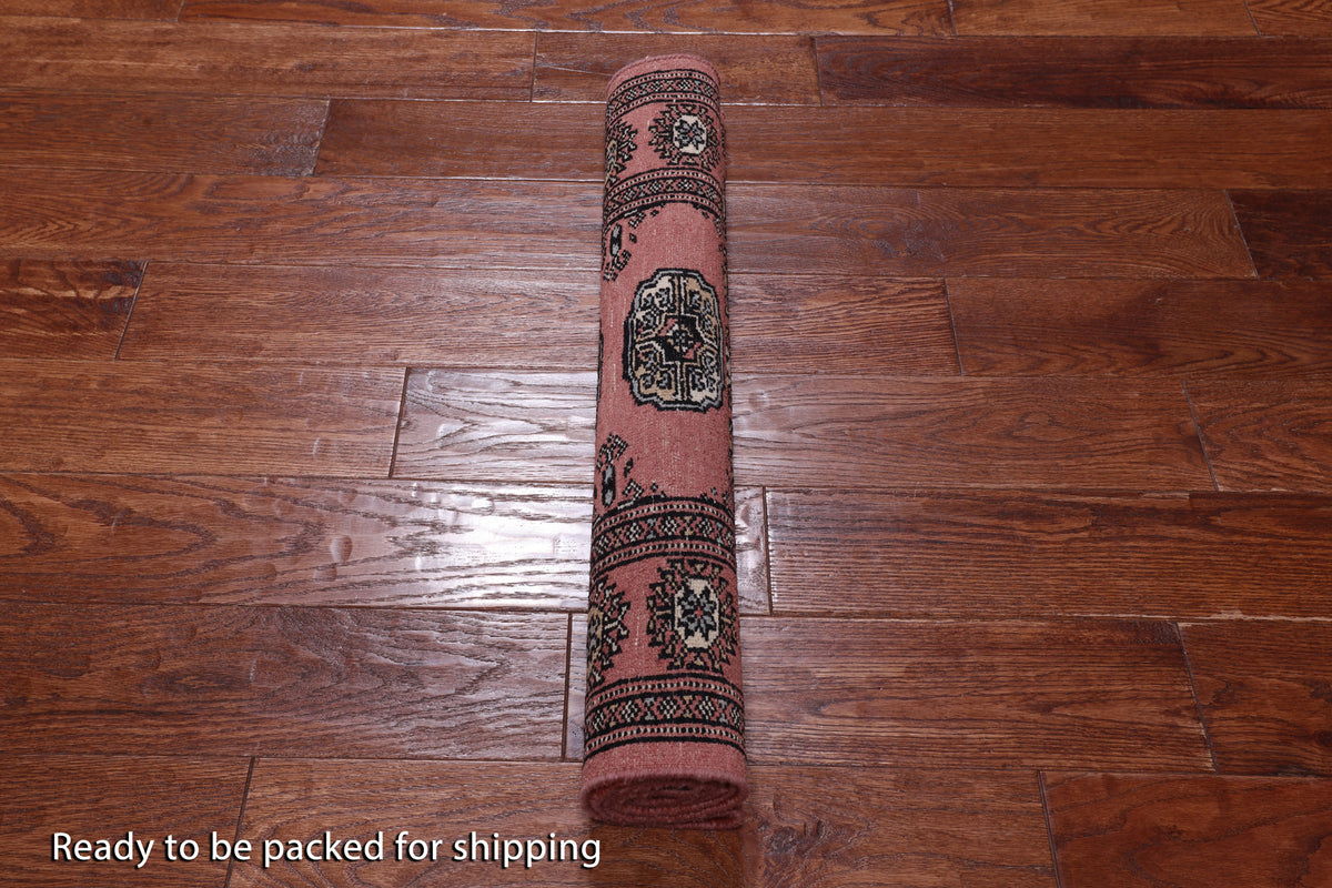 Pink Bokhara Hand-Knotted Wool Rug - 2' 6" X 3' 10"