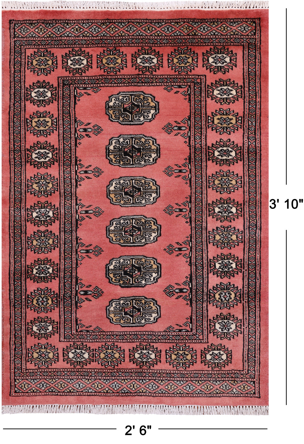 Pink Bokhara Hand-Knotted Wool Rug - 2' 6" X 3' 10"