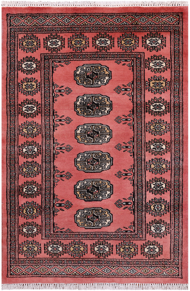 Pink Bokhara Hand-Knotted Wool Rug - 2' 6" X 3' 10"