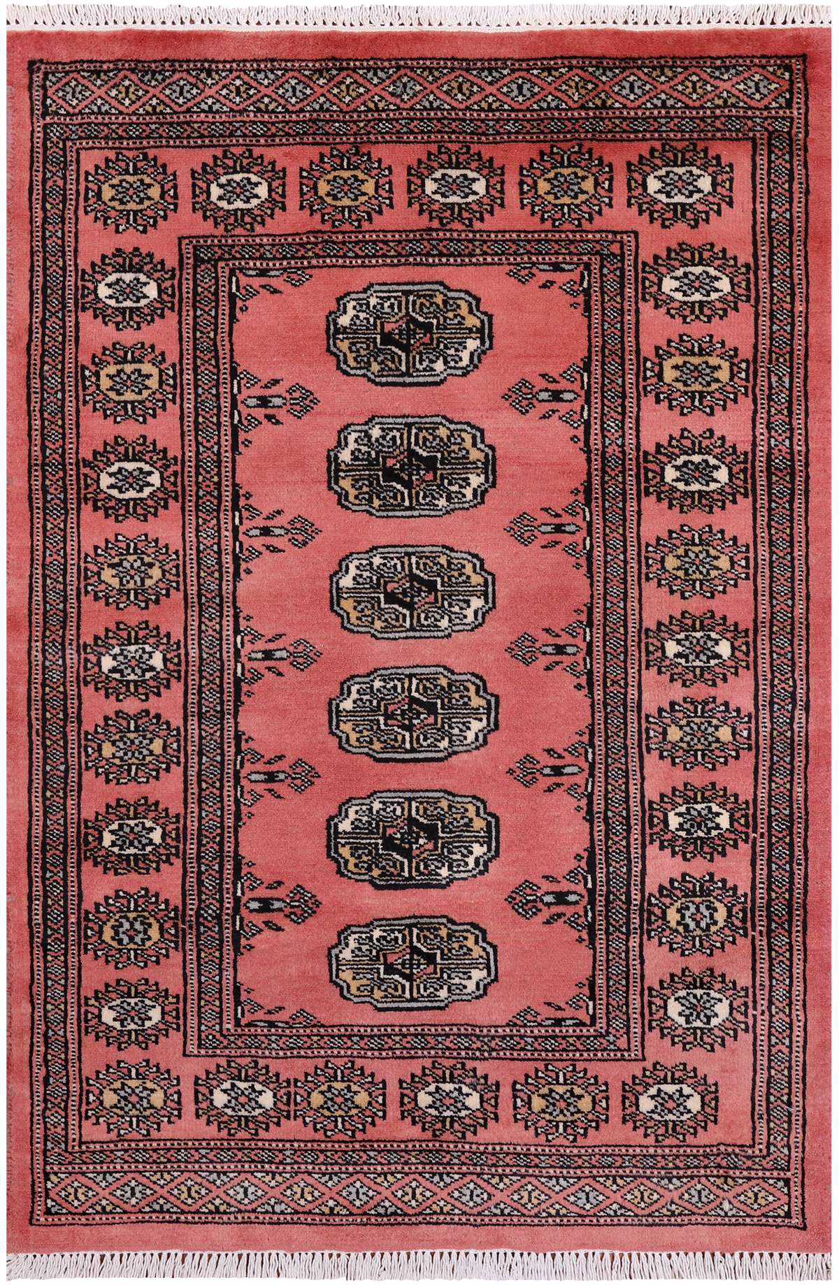 Pink Bokhara Hand-Knotted Wool Rug - 2' 6" X 3' 10"