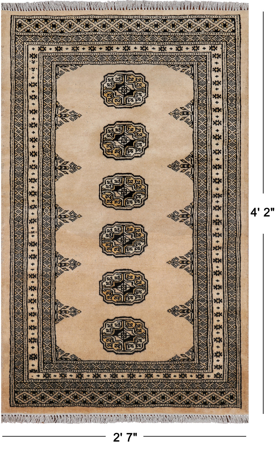 Ivory Bokhara Hand Knotted Wool Rug - 2' 7" X 4' 2"