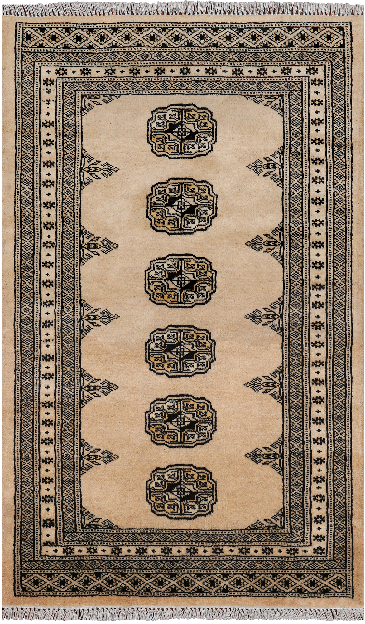 Ivory Bokhara Hand Knotted Wool Rug - 2' 7" X 4' 2"