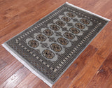 Grey Bokhara Handmade Wool Rug - 2' 7" X 4' 2"