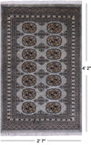 Grey Bokhara Handmade Wool Rug - 2' 7" X 4' 2"
