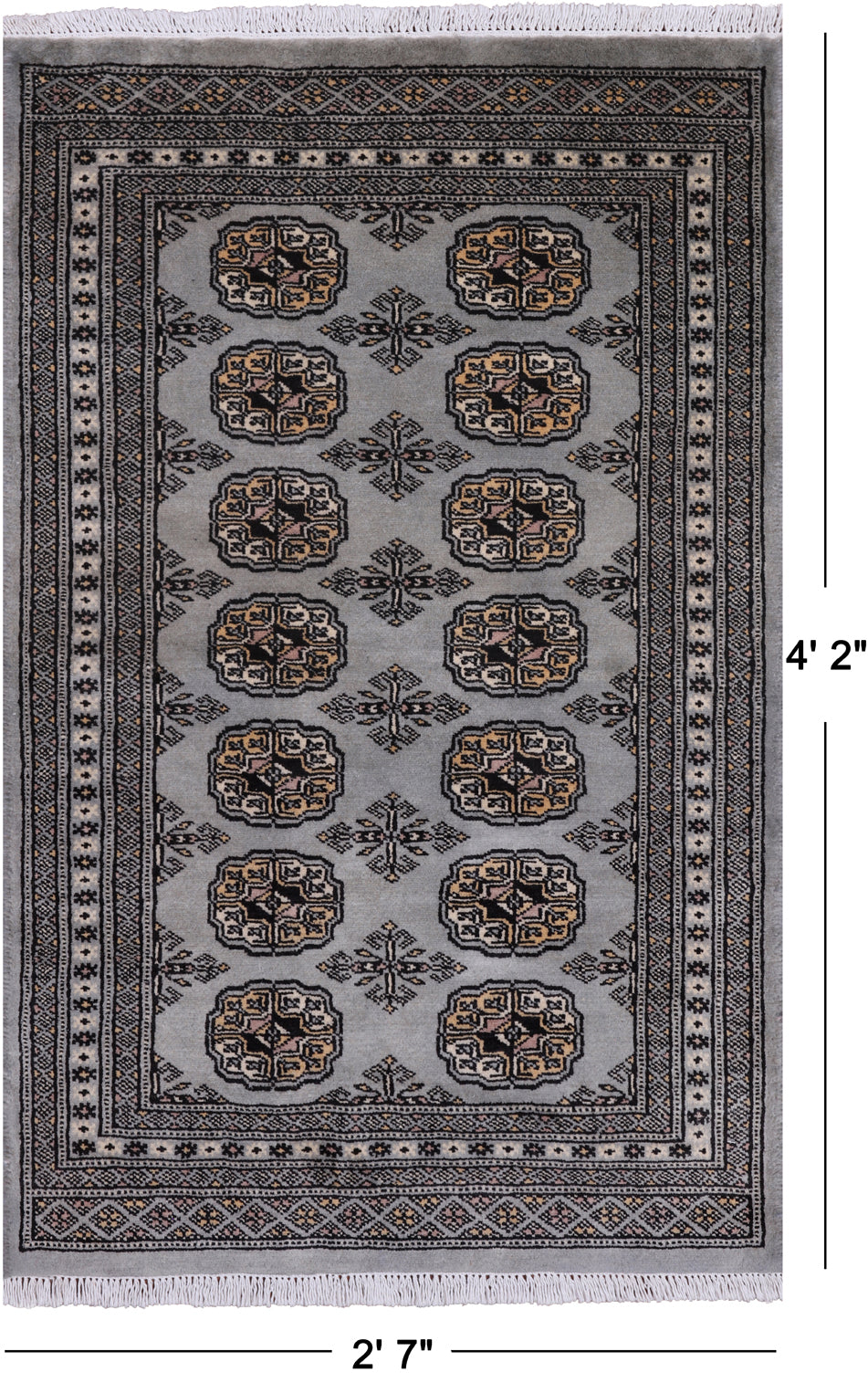 Grey Bokhara Handmade Wool Rug - 2' 7" X 4' 2"