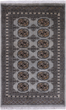 Grey Bokhara Handmade Wool Rug - 2' 7" X 4' 2"