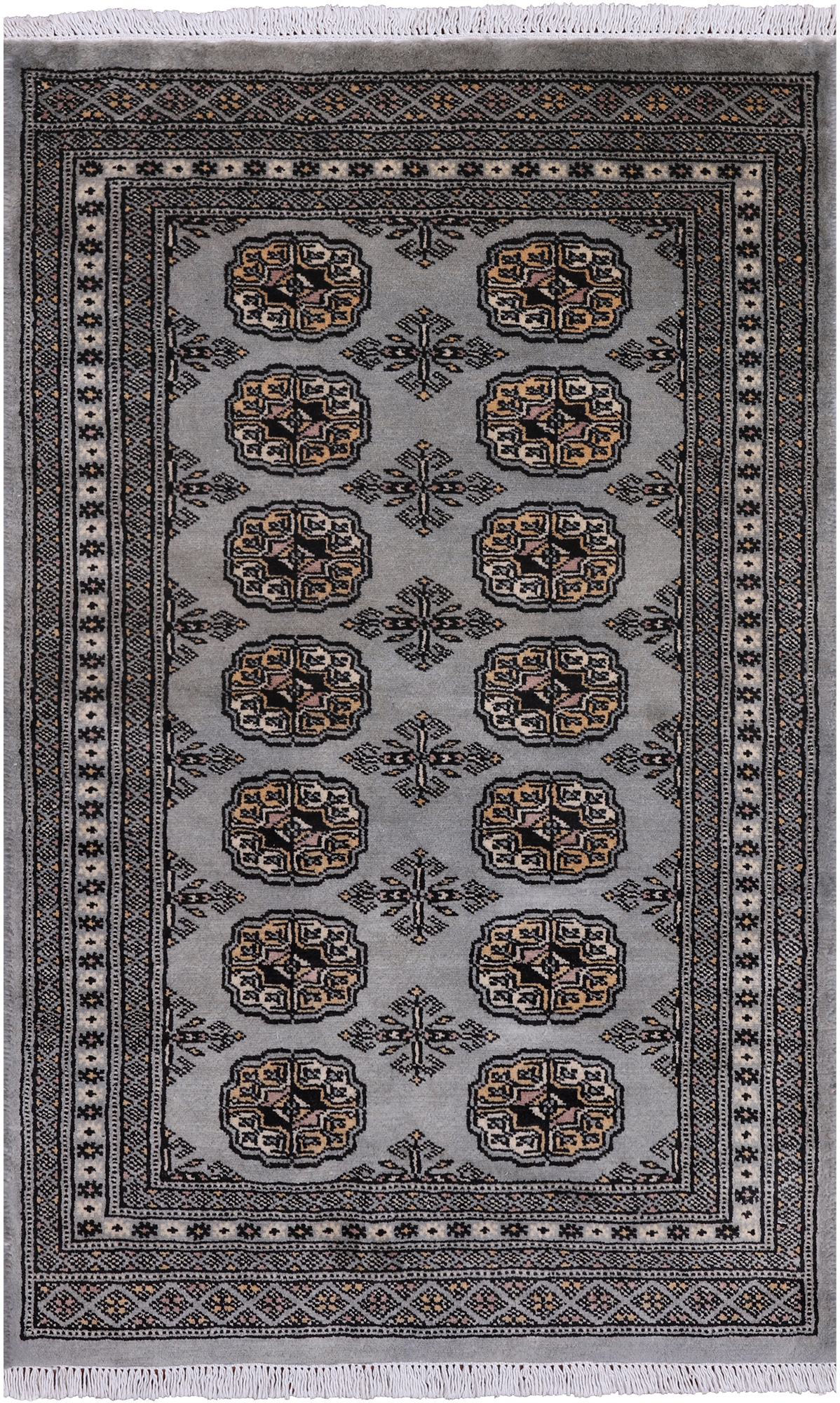 Grey Bokhara Handmade Wool Rug - 2' 7" X 4' 2"
