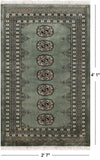 Green Bokhara Handmade Wool Rug - 2' 7" X 4' 1"