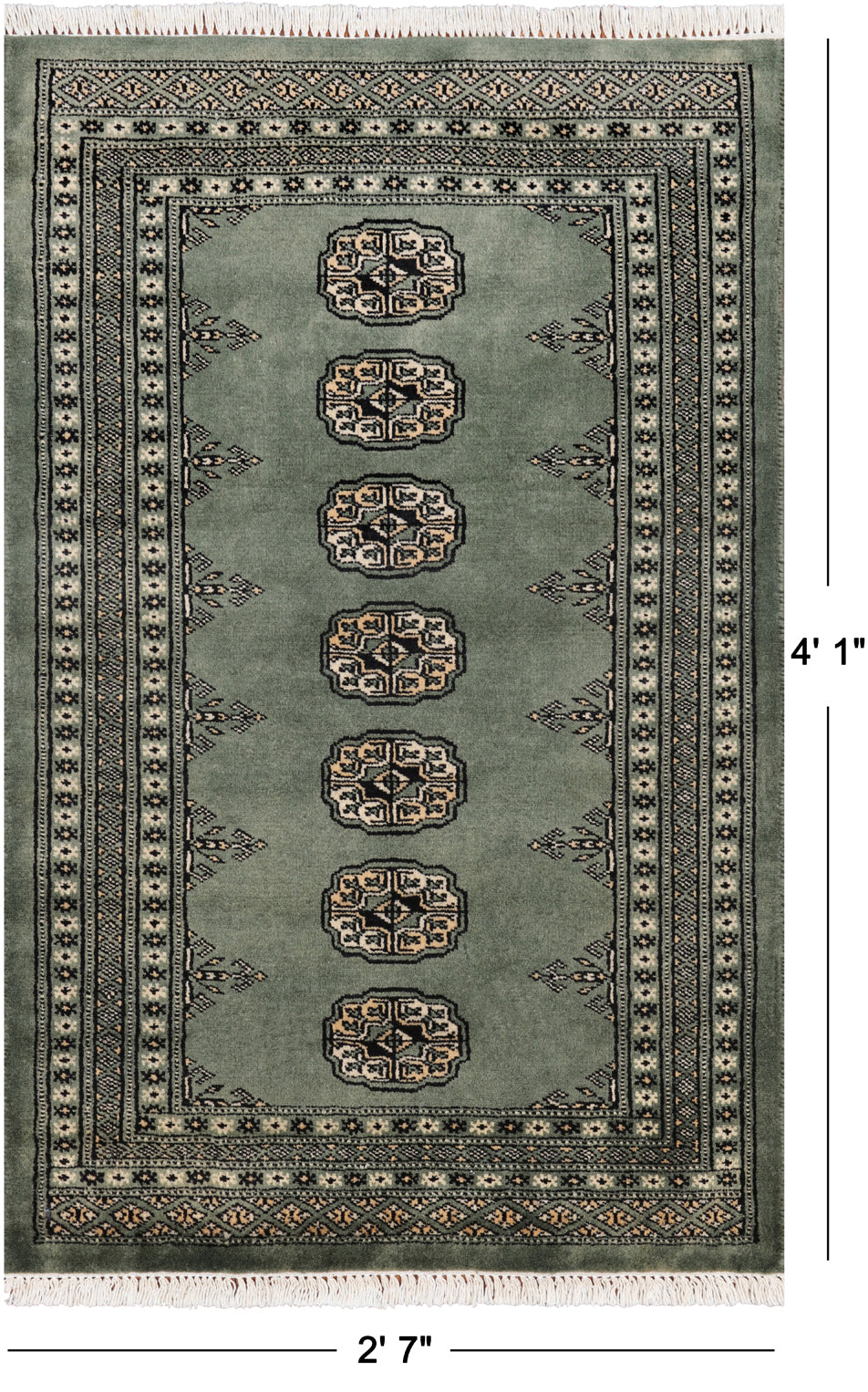 Green Bokhara Handmade Wool Rug - 2' 7" X 4' 1"