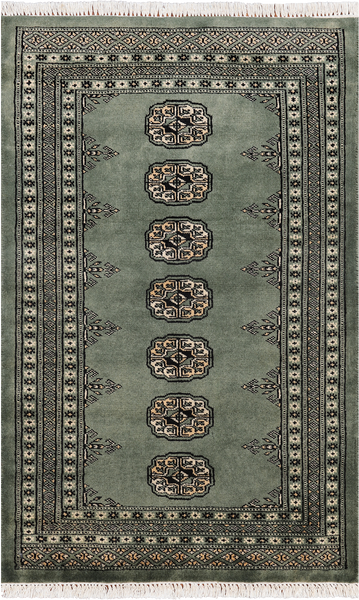 Green Bokhara Handmade Wool Rug - 2' 7" X 4' 1"