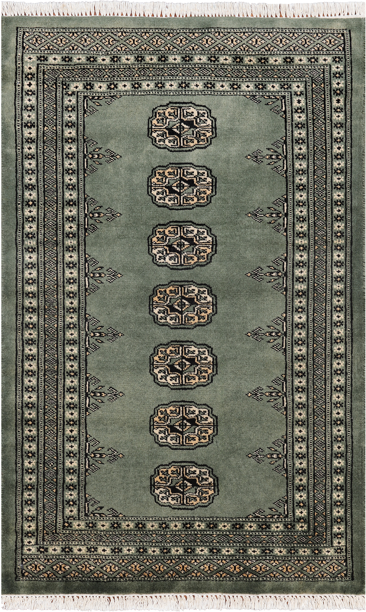 Green Bokhara Handmade Wool Rug - 2' 7" X 4' 1"