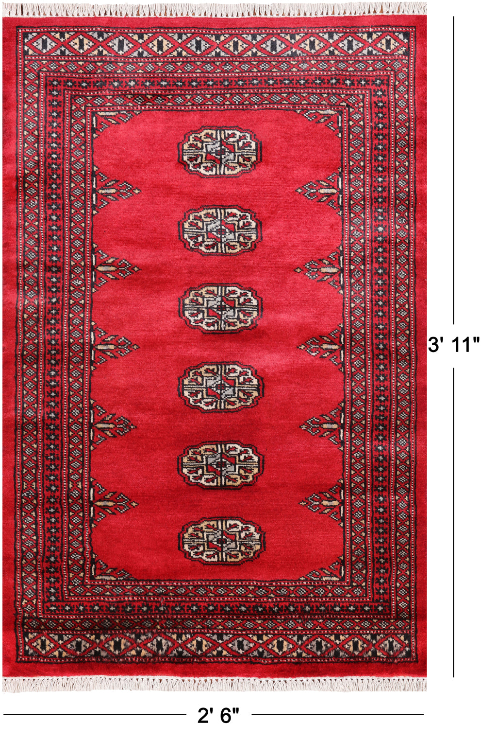 Red Bokhara Hand Knotted Wool Rug - 2' 6" X 3' 11"